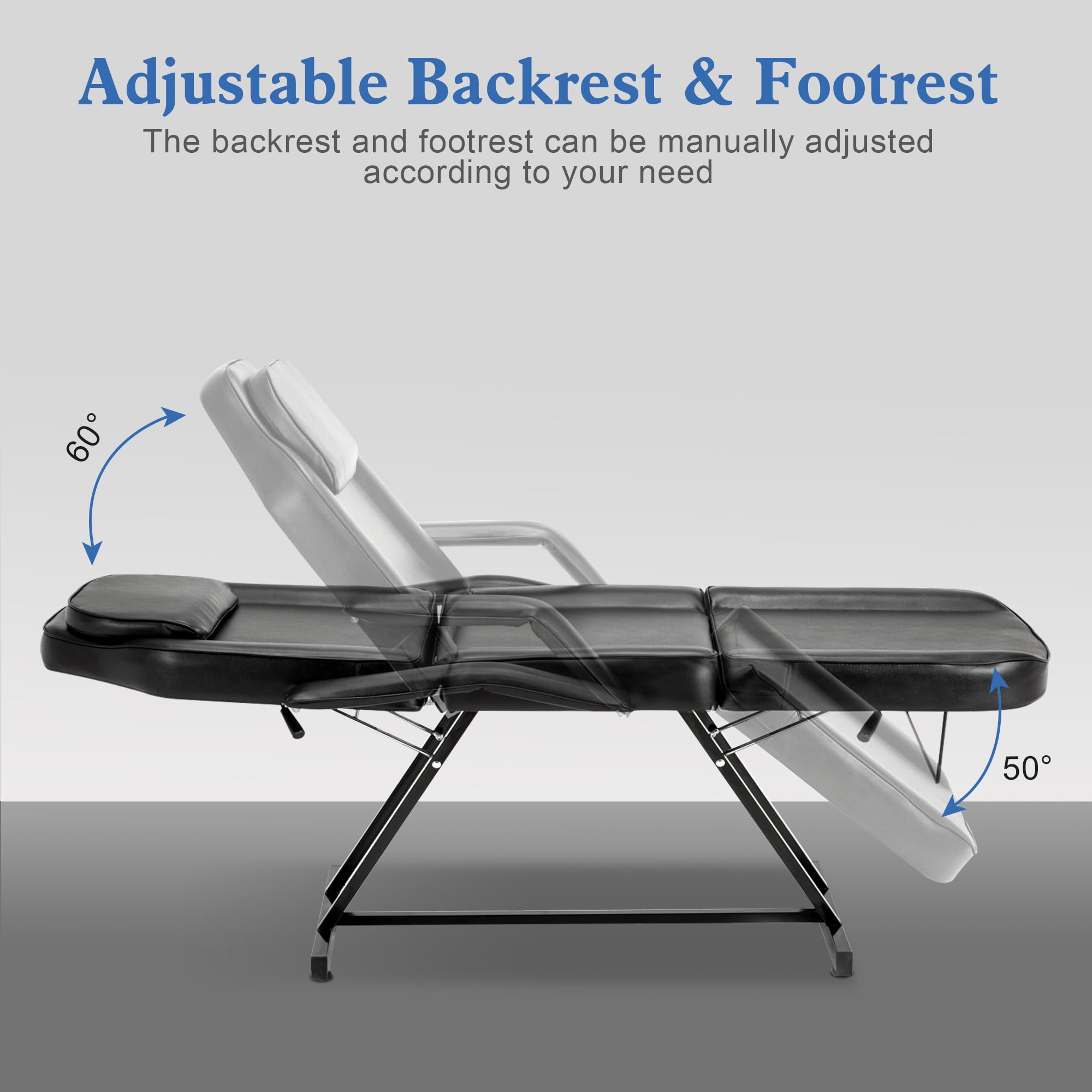 BarberPub Adjustable Tattoo Chair, 72" Multi-Purpose Facial Bed, Tattoo Treatment Table for Clients & Estheticians, 0015 (Black)