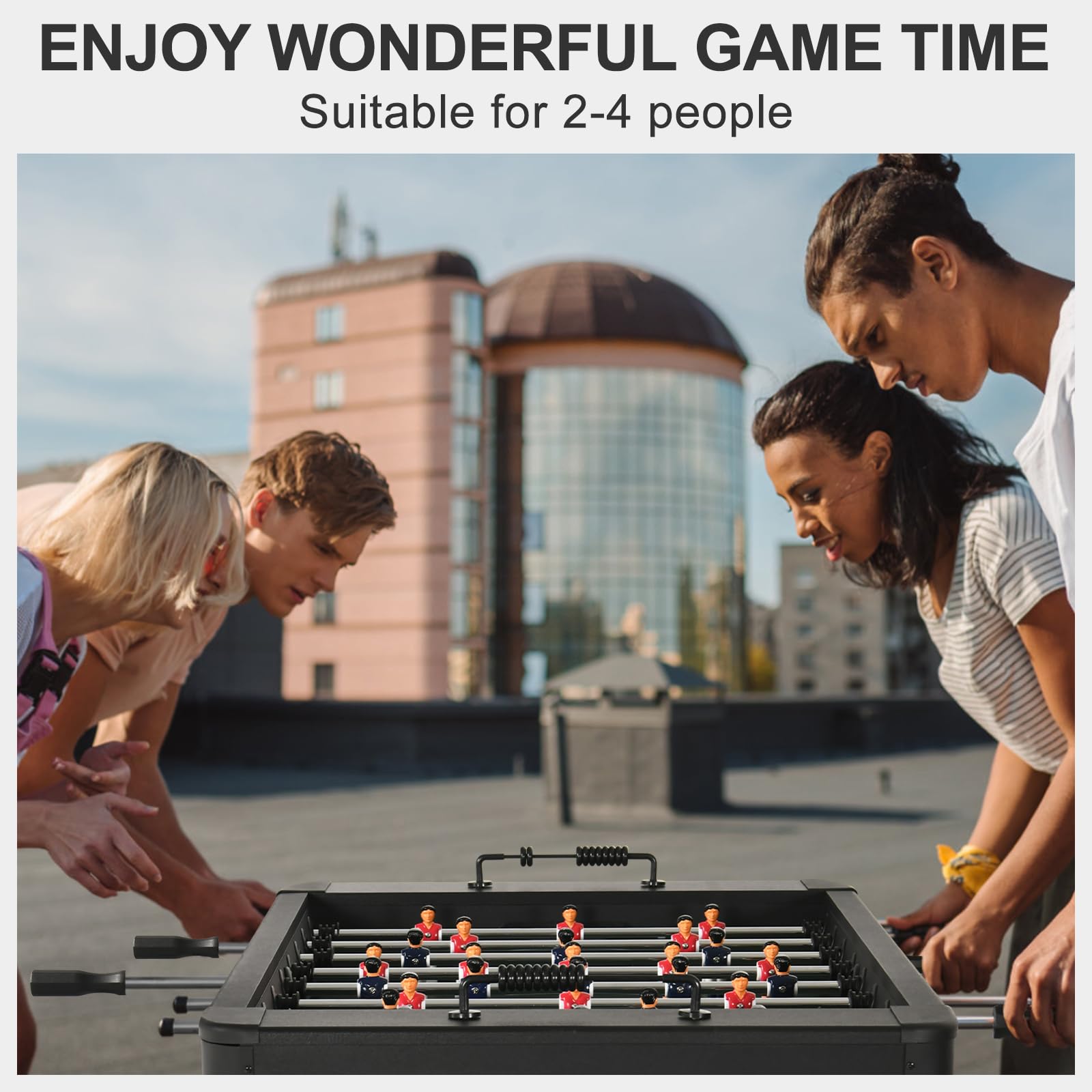 RAYKEEP 58" Foosball Table, Competition Soccer Table Game w/ 2 Balls for Adult Youth, Heavy-Duty Arcade Table Soccer for Home, Game Room (Black)