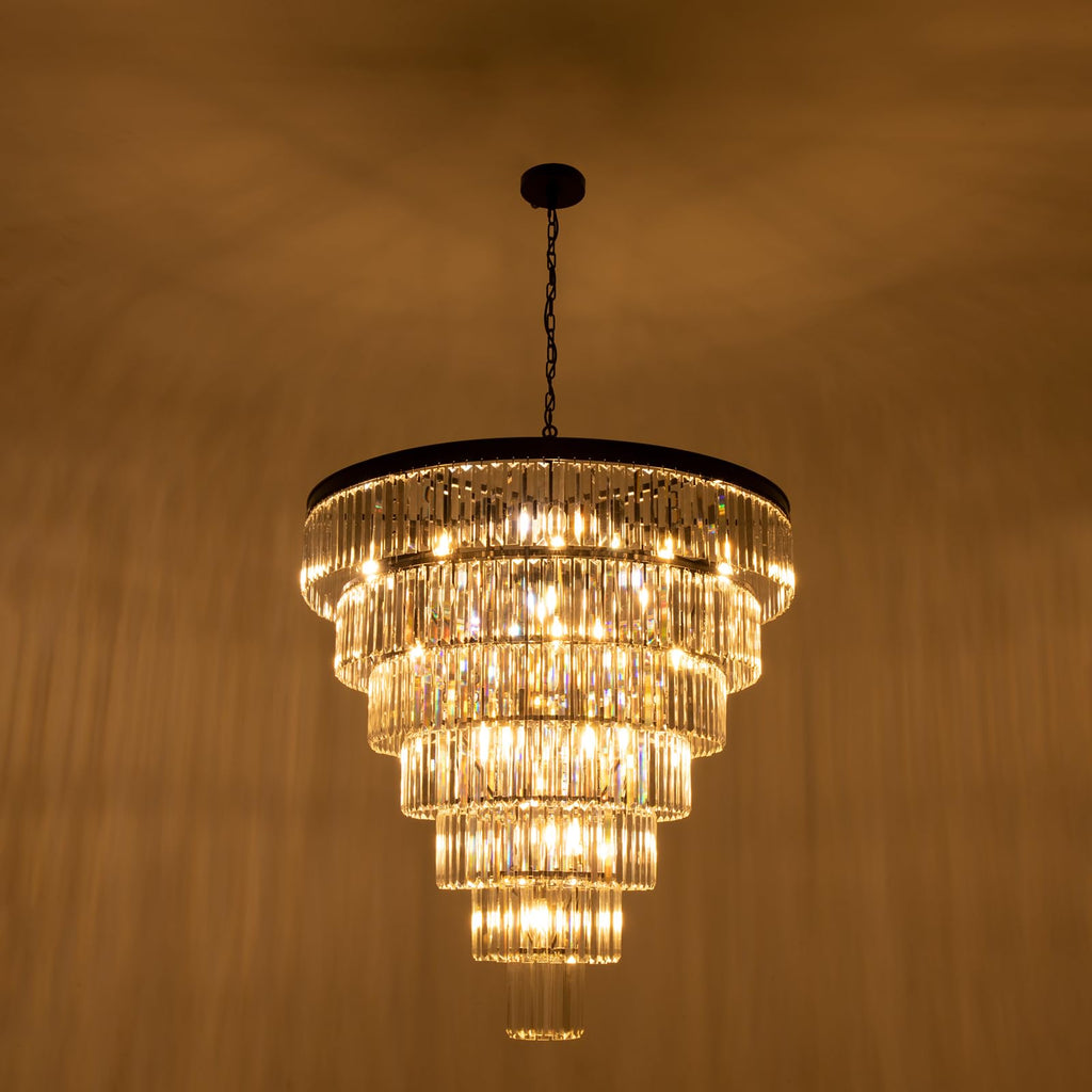 TOCHIC Large Crystal Chandelier for High Ceiling, 40 inch 7-Tier Modern Black Crystal Chandeliers Lighting Fixture, Round Light for Entryway Staircase Foyer Living Dining Room (Black, 40 Inches)