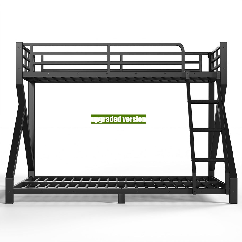 QLUSAN Latest Upgraded & Stronger Heavy Duty Metal Twin XL Over Queen Size Bunk Bed, Safer Thickened More Stable Bunkbed (Greater Weight Capacity) (Twin XL Over Queen (A),Black)