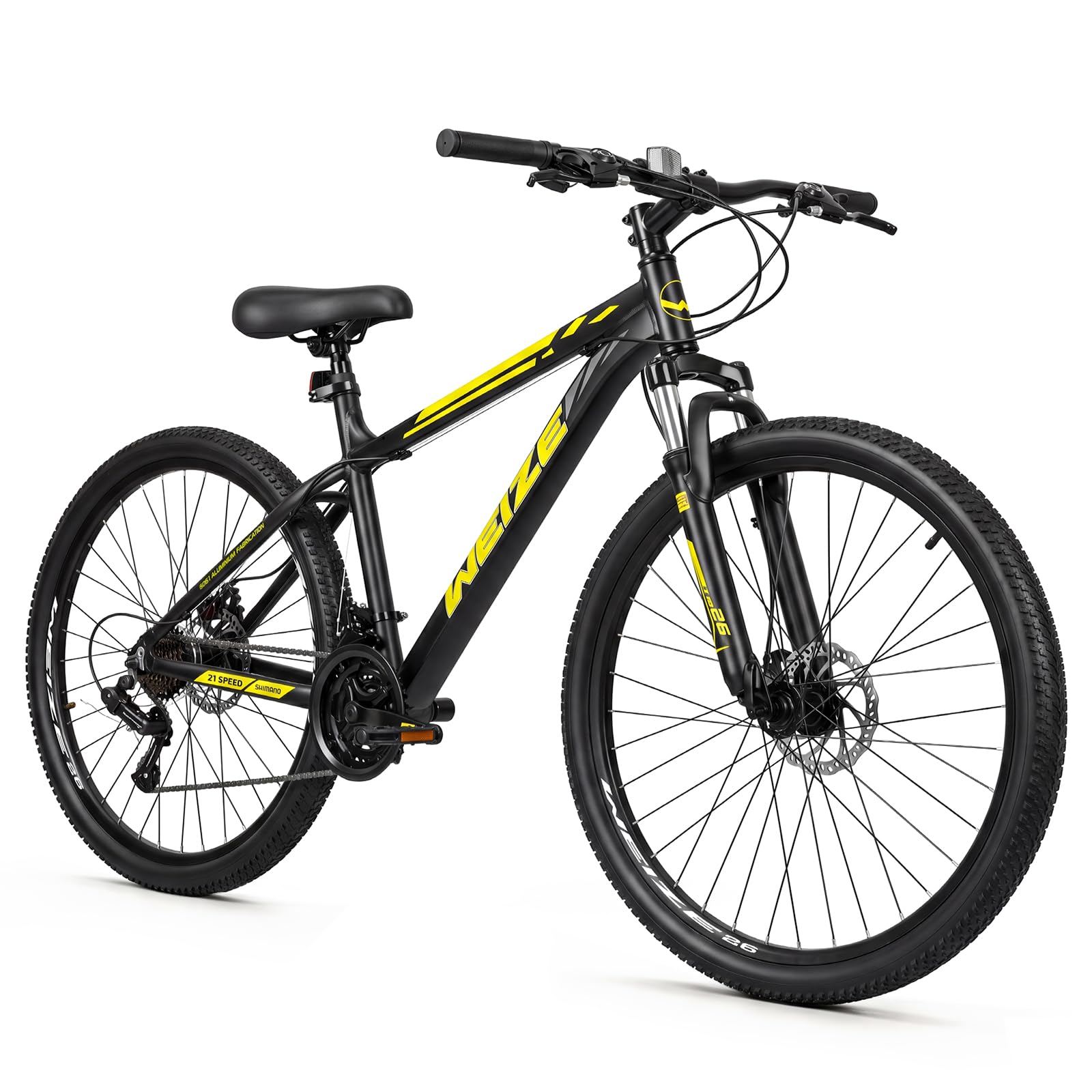 WEIZE Mountain Bike, 26/27.5-Inch Adult Bike, 21-Speed Rear Disc Brake, Lightweight Aluminum Frame for Men and Women, Comfort Saddle for Outdoor Trail Riding,Black