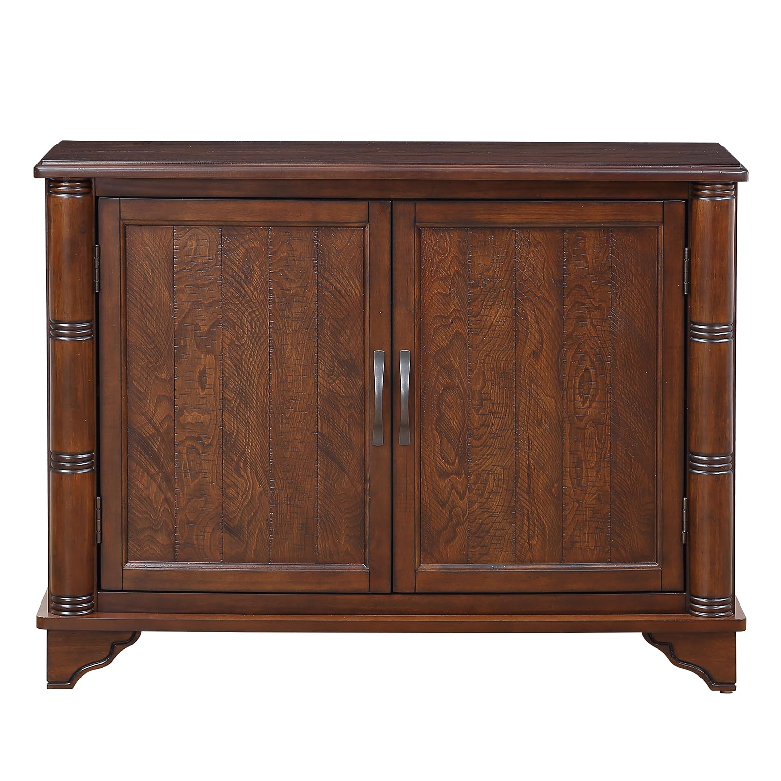 HMFULE 40" Sideboard Cabinet 2-Doors Solid Wood, Retro Buffet Cabinet with Storage Adjustable Shelf, Console Table Accent for Hallway, Living Room, Dining Room, Kitchen, Entry Way (Brown)