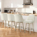 Counter Height Bar Stools Set of 4, Modern Swivel Barstools with Back and Wood Legs, Fabric Upholstered Bar Chairs, 26" Seat Height Counter Stools for Kitchen Island,Ivory
