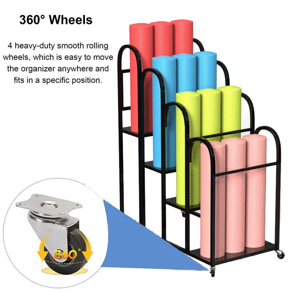 TREEYX Large Metal Yoga Mat Rack, Rolling Commercial Exercise Pads Organizer Holder, Equipment Storage Stand (White)