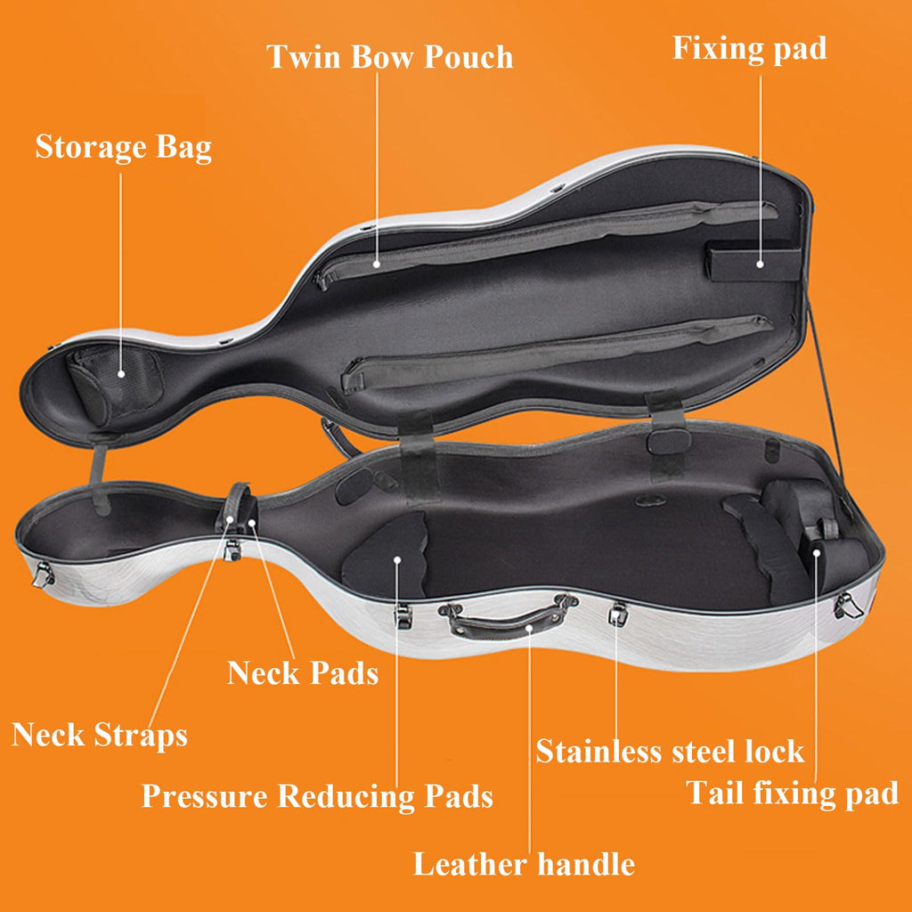 ZerHoc 4/4 Full Size Cello Case Strong Carbon Fiber Hard Shell Cello Box Lightweight with Wheels and Backpack, Sturdy, Portable and Waterproof(Color:Purple)