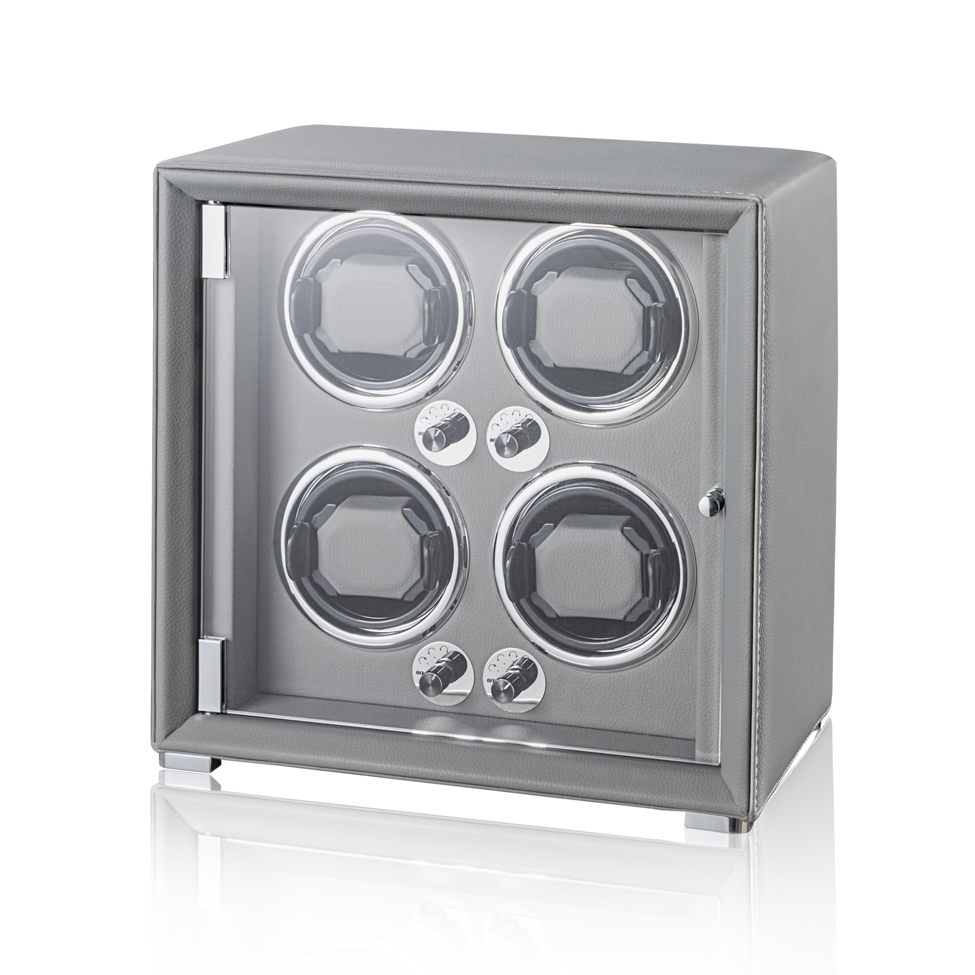 KOHUDIS Watch Winder for 2/4/6/9 Automatic Watches, high-end Leather Making, Super Quiet Mabuchi Motor, Two Power Modes, Built-in led Lights (Gray, 4 Slots)