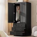 GarveeHome Armoire Wardrobe Closet with 3 Drawers, 69.5" Wooden Wardrobe Cabinet, Hanging Rod, 2 Doors Clothing Storage Cabinet for Bedroom, Large Capacity Storage, Louvered Door, Black