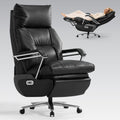 OKUP® M80 Dual Motor Electric Executive Office Chair with Footrest, Comfortable Reclining Office Chair Wide Seat, Ergonomic Leather Home Office Desk Chair, Black, No Massage