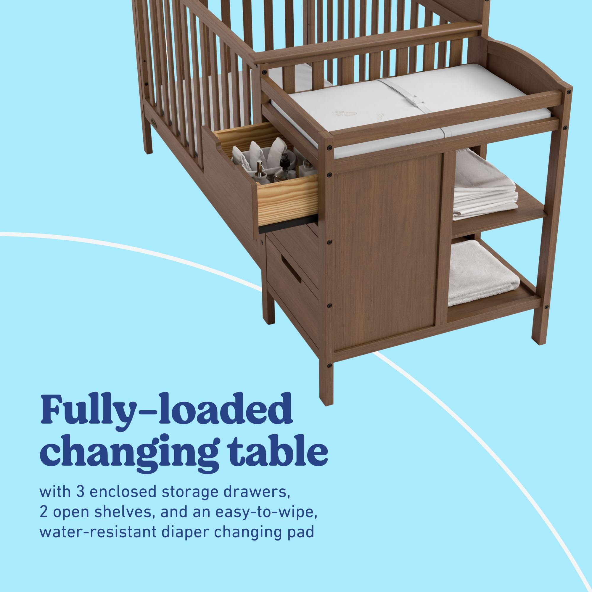 Graco Benton 4-in-1 Convertible Crib and Changer – GREENGUARD Gold Certified, Crib & Changing Table Combo, Water-Resistant Changing Pad, Converts to Toddler Bed, Daybed and Full-Size Bed (Hazelnut)