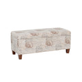 Linon Carmen Ivory and Beige Seashell Upholstered Lift Top Storage Ottoman with Wooden Feet