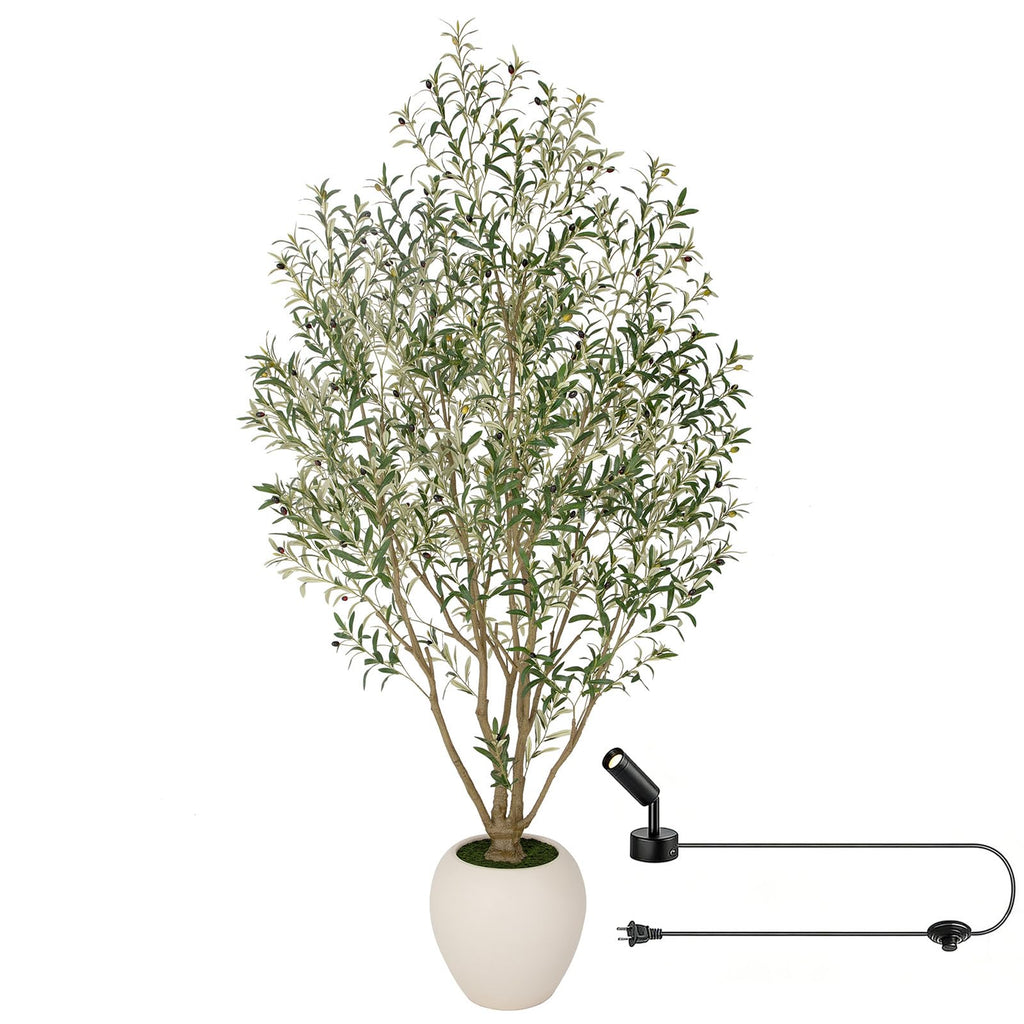 Nafresh 9FT Large Faux Olive Tree with 18.4''Wx16.5''H White Planter & White Spotlight, Olive Trees Artificial Indoor with Multi Branches, Fake Olive Tree for Indoor Outdoor Home Office Decor