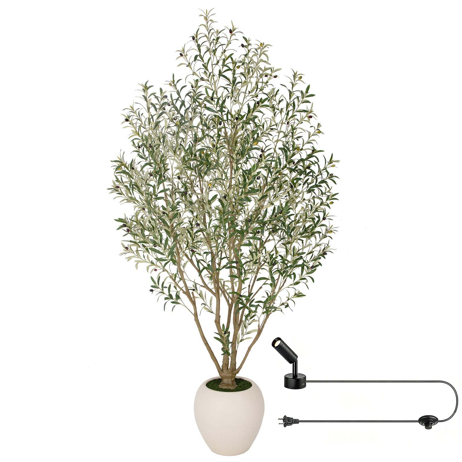Nafresh 9FT Large Faux Olive Tree with 18.4''Wx16.5''H White Planter & White Spotlight, Olive Trees Artificial Indoor with Multi Branches, Fake Olive Tree for Indoor Outdoor Home Office Decor