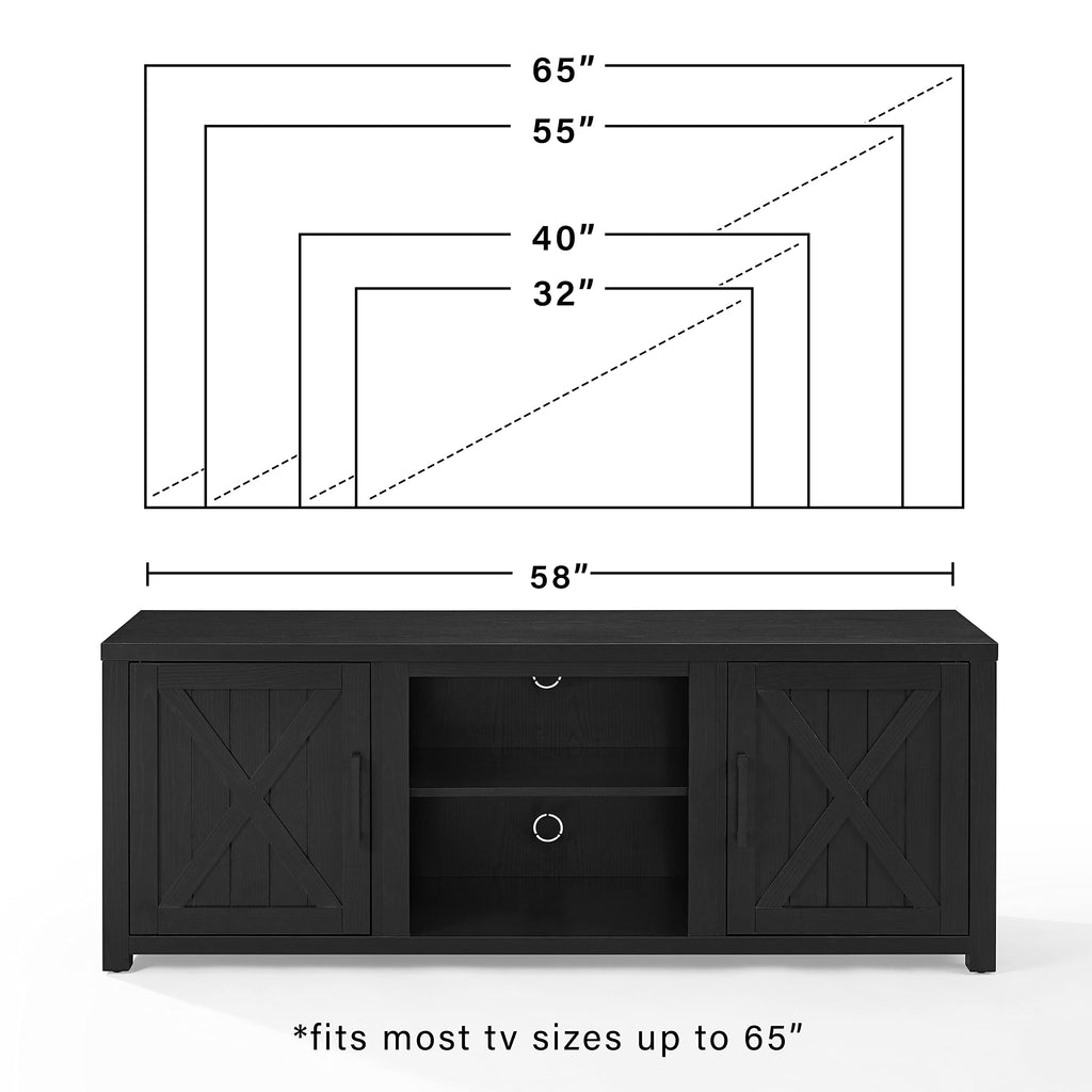 Crosley Furniture Gordon Low Profile TV Stand for 65+ inch TVs, Entertainment Center with Storage Shelves, Black