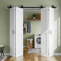 SMARTSTANDARD Bifold Barn Door 48'' x 84'',Bi-Fold Sliding Closet Doors with Hardware Kit Included,56'' Track Kit for 4 Doors,Waterproof & Quiet,Pre-Drilled Holes Easy Assembly,White