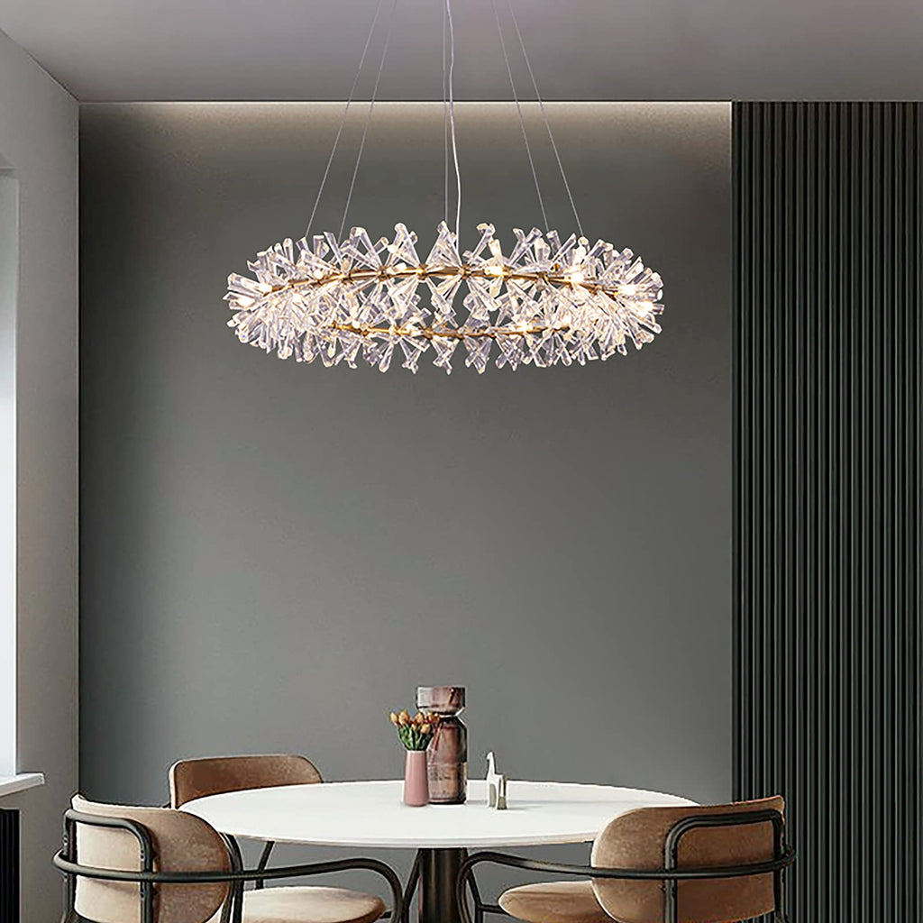 Axamate Modern Crystal Chandeliers D24 Gold Ring Chandelier Light Fixture Adjustable Hanging Ceiling Light for Living Room Bedroom Dining Room Laundry Room Foyer Kitchen Island