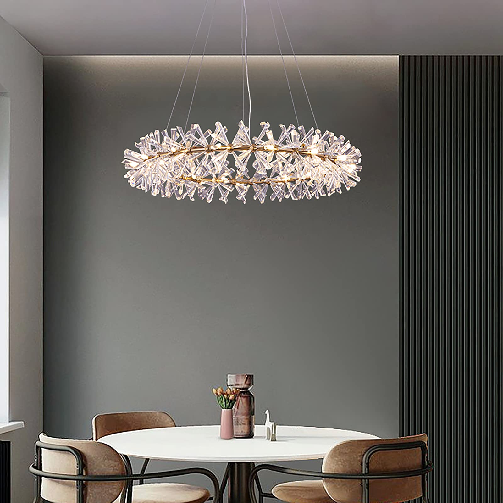 Axamate Modern Crystal Chandeliers D24 Gold Ring Chandelier Light Fixture Adjustable Hanging Ceiling Light for Living Room Bedroom Dining Room Laundry Room Foyer Kitchen Island