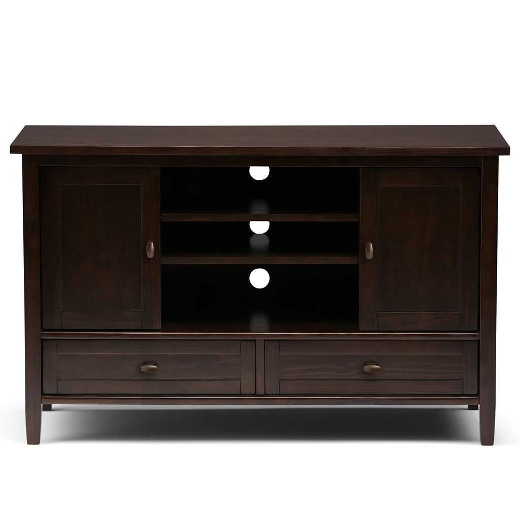 SIMPLIHOME Warm Shaker TV Stand - 47 inch Wide Solid Wood Media Console in Tobacco Brown, Transitional Entertainment Center for TVs up to 50 Inches with 2 Cabinets, 2 Drawers, and Cord Management