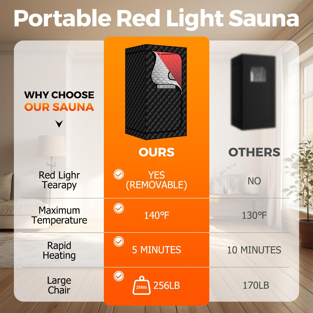 amocane Portable Infrared Sauna with 600nm Red Light, Personal Sauna Spa with Remote Control and Large Foldable Chair, Full Size Dry Heated Home Saunas Tent for Detoxation & Relaxation