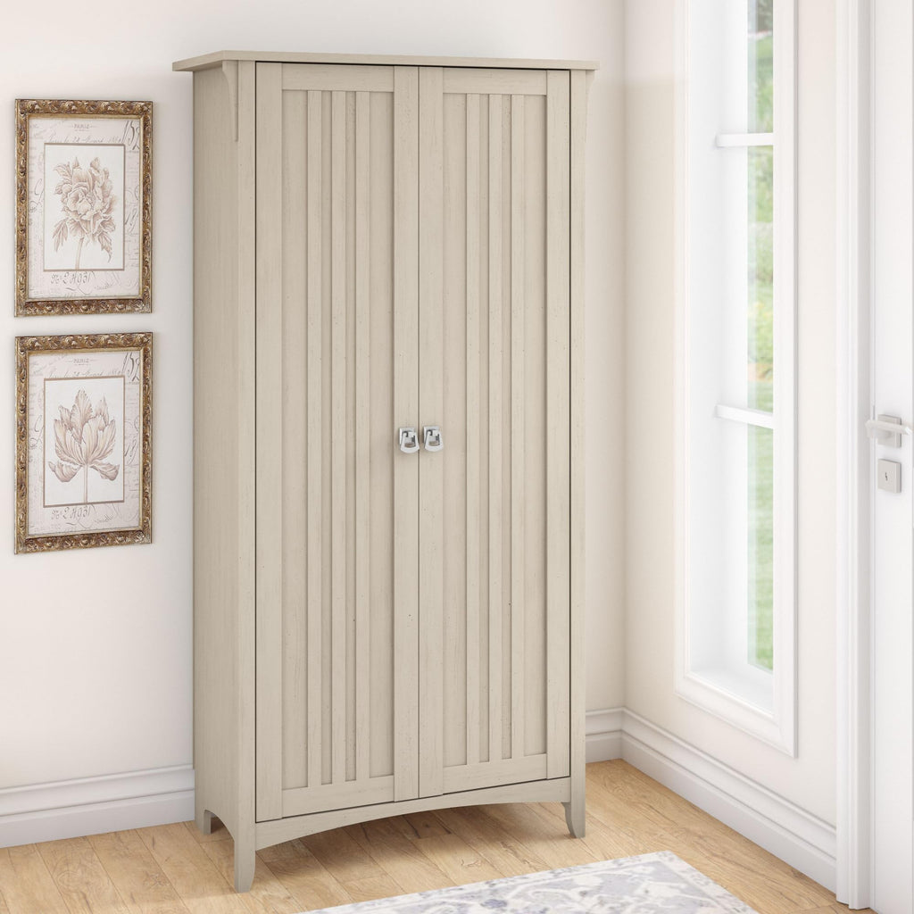 Bush Furniture Salinas Tall Storage Cabinet with Doors in Antique White, Office Storage Unit, Organizer for Home or Workspace, Adjustable Shelving