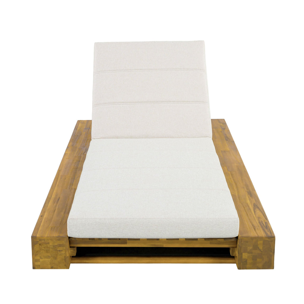 Christopher Knight Home Tory Acacia Wood Chaise Lounge Chair Outdoor, Poolside Sun Lounger Recliner, Patio Outdoor Chaise Lounge with Cushions, Adjustable Backrest Single Lounge Sofa, Beige+Teak