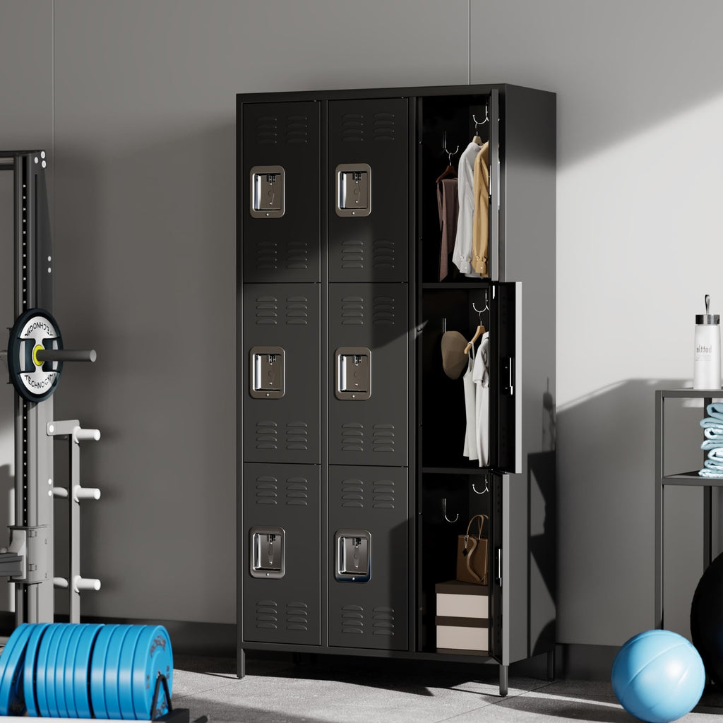 GAOMON Locker for Employees, 9 Doors Locker Cabinet with Hooks, Storage Locker for Home, Office, Gym, School, Assembly Required, Black