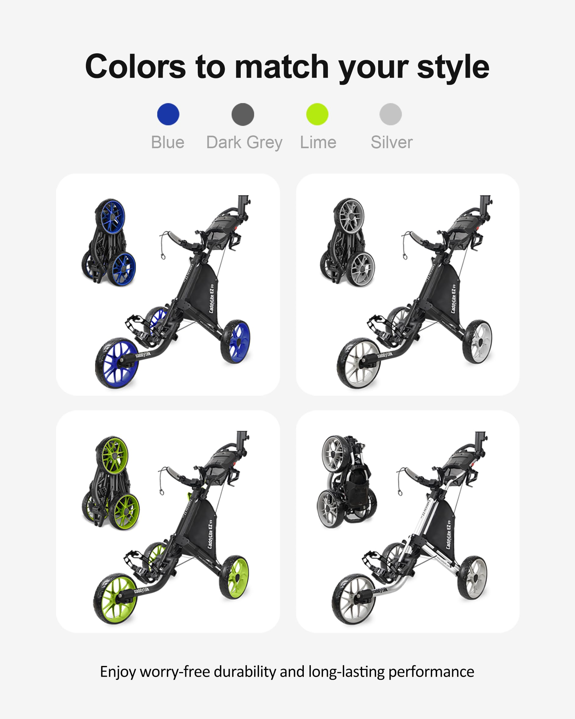 Caddytek CaddyLite EZ V8 Golf Push Cart - Lightweight 3 Wheel Foldable Cart with One-Click 2-Step Folding, EVA Wheels, Adjustable Handle, Cooler Basket, Umbrella & Drink Holder, Compact Golf Cart