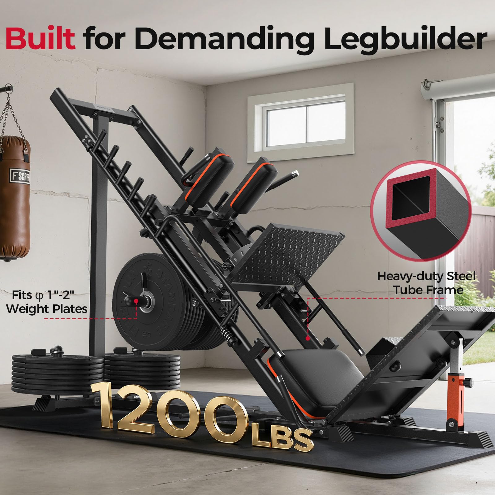 FEIERDUN 3‑in‑1 Leg Press Hack Squat Machine with Stretch Board – Adjustable Leg Press Machine for Home Gym with Full Range of Motion & Ultra-Quiet Pulley System