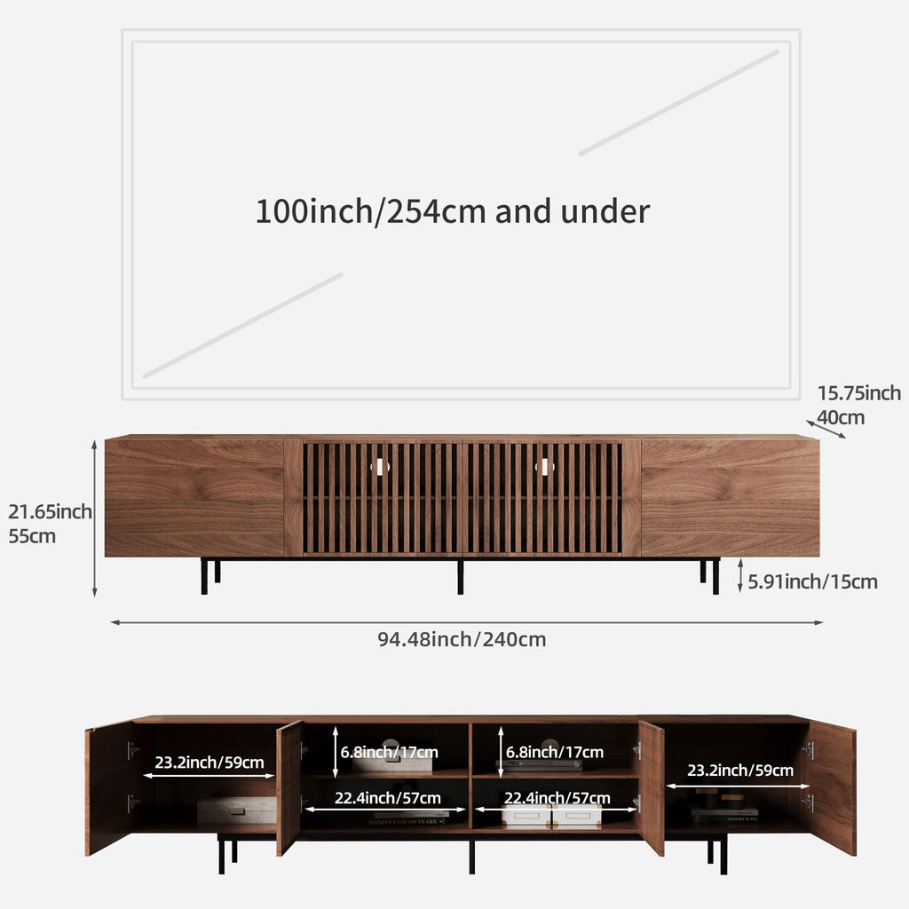 gaoyangjiaju 94.48" Mid Century Modern TV Stand for TVs up to 70"-90",Tv Console with 4 Storage Cabinets, Media Furniture for Living Room or Bedroom,Walnut