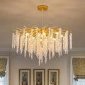 Puvaue Crystal Tree Branches Chandeliers Luxury Round Raindrop Pendant Light Fixture Ceiling Hanging Light for Dining Room Bedroom Living Room Entryway D31.5“ Gold