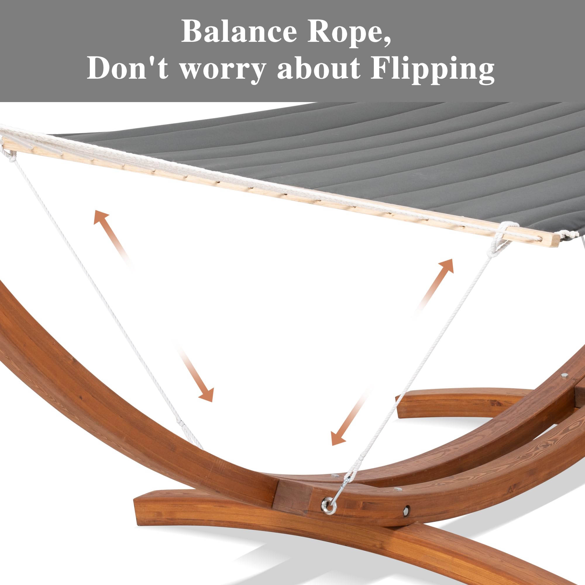 SUNCREAT Hammocks Double Hammock with Wooden Stand Included, Outdoor Hammocks for Outside, 475 lbs Capacity, Dark Gray