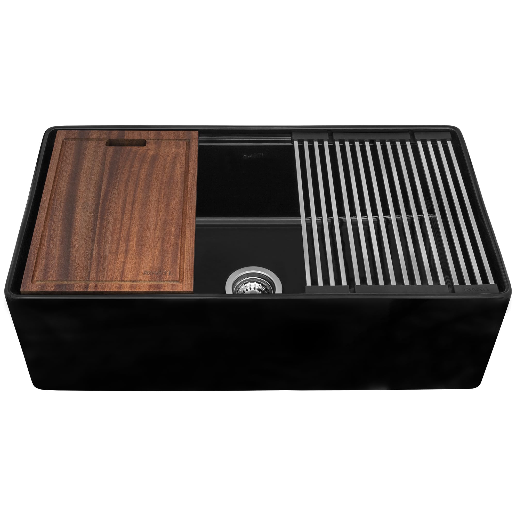 Ruvati 33 inch Fireclay Workstation Black Farmhouse Kitchen Sink Apron Front Single Bowl – RVL2387BK