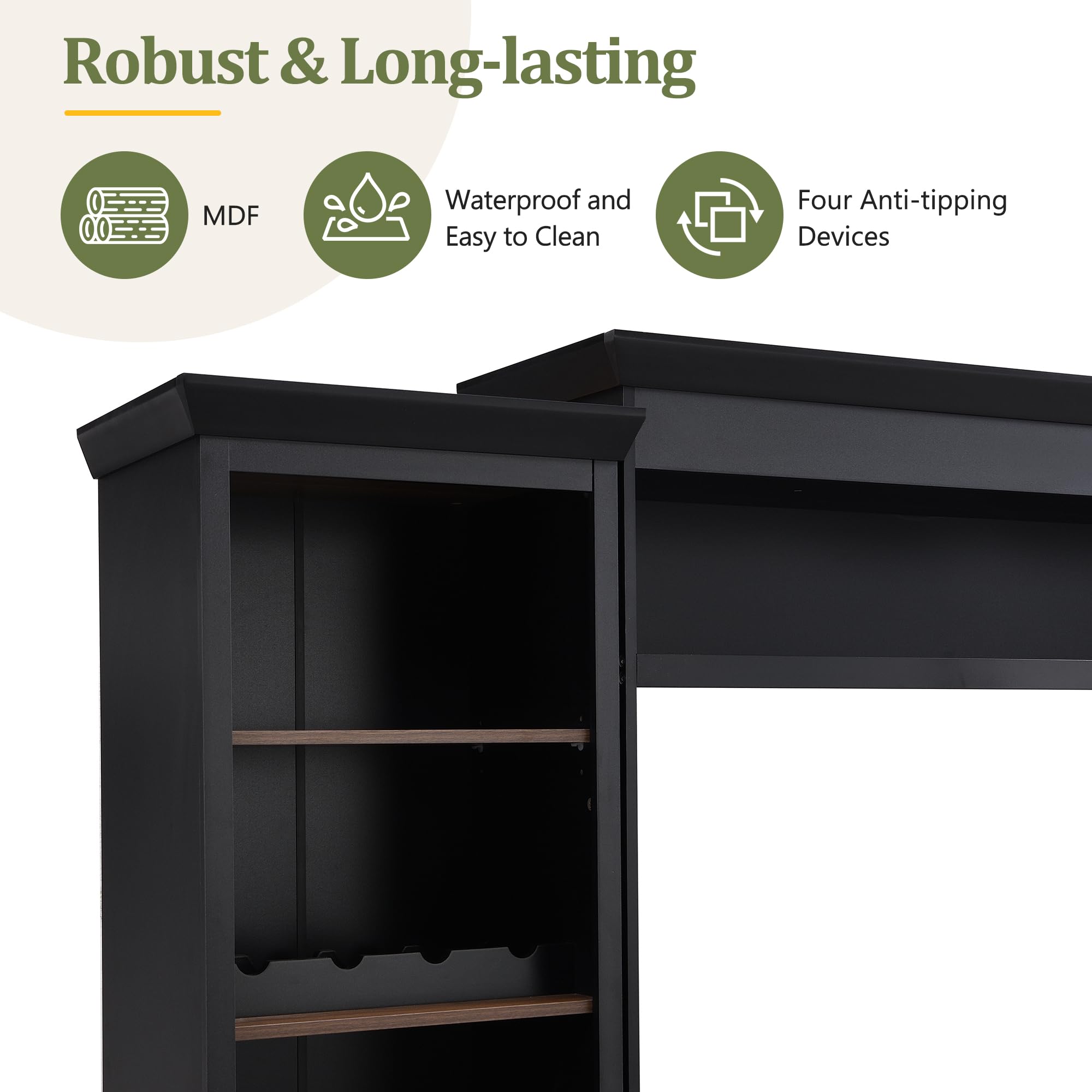 Merax Minimalist Entertainment Wall Unit Set with Ample Storage Space and Adjustable Shelves, TV Stand for Televisions Up to 70'', Mid-Century Large Media Console with Wine Rack for Living Room, Black