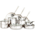 Viking 3-Ply Pots and Pans Set, 17 Piece Stainless Steel Cookware Glass Lids, Steamer Insert, Silver