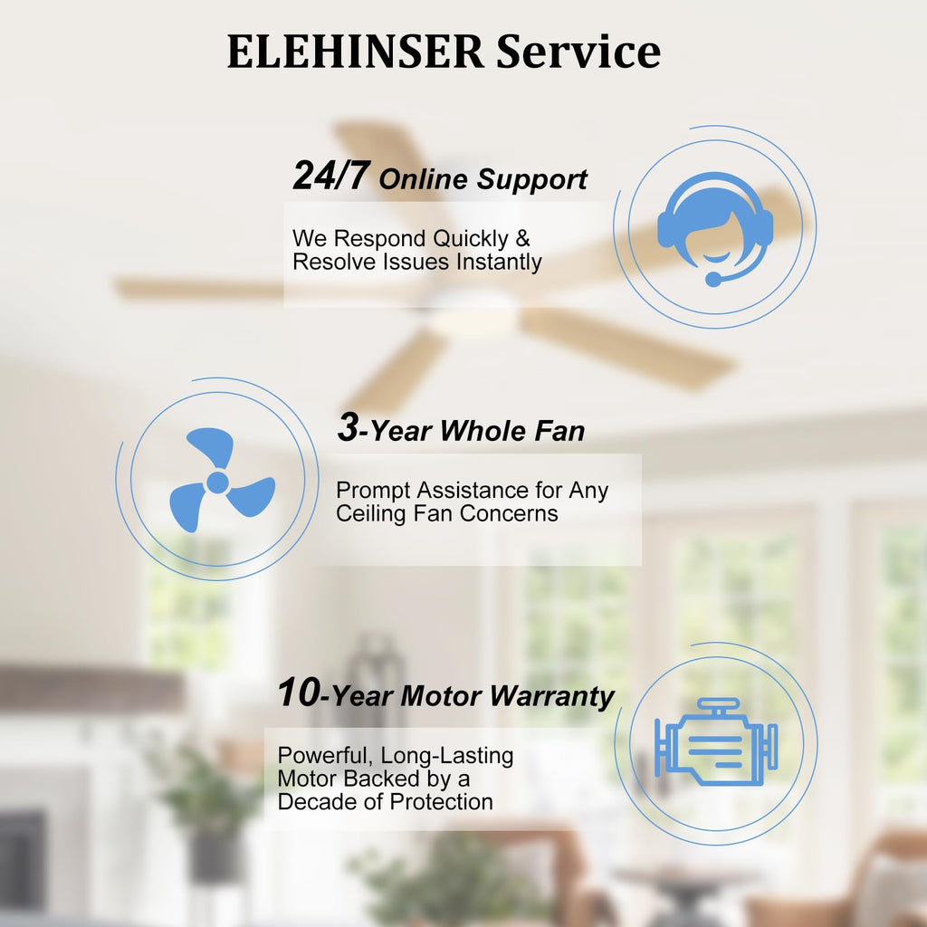 ELEHINSER 52 Inch Flush Mount Ceiling Fan with Lights, Low Profile Modern Ceiling Fan with Remote, Quiet DC Motor, 6-Speed, 3CCT,Timer, 5 Solid Wood Blades, White+Light Wood