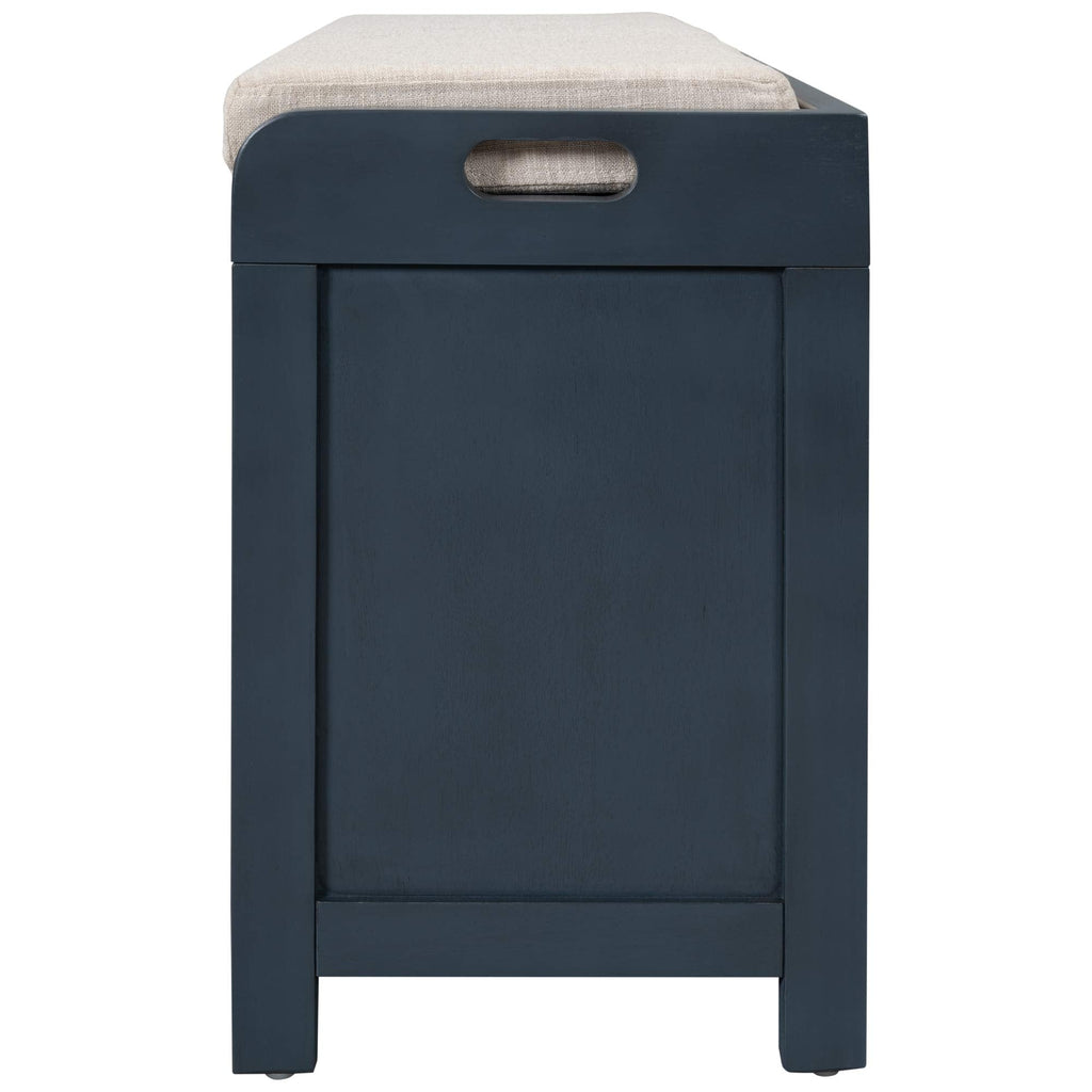 GDFStudio 2-Tier Shoe Storage Bench with Removable Basket & 2 Drawers, Farmhouse Entryway Shoe Organizer Bench with Upholstered Cushion, Wood Entry Bench Fully Assembled for Hallway Living Room, Navy