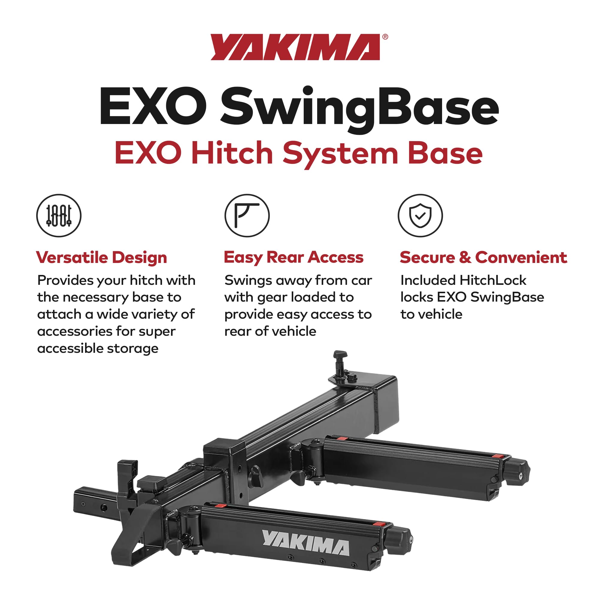 Yakima Swing Rack, Hitch Cargo System w/ Accessory Arm & Locks, EXO SwingBase, 2 In, Black - Heavy-Duty Car Vehicle Storage Accessories for Travel and Camping
