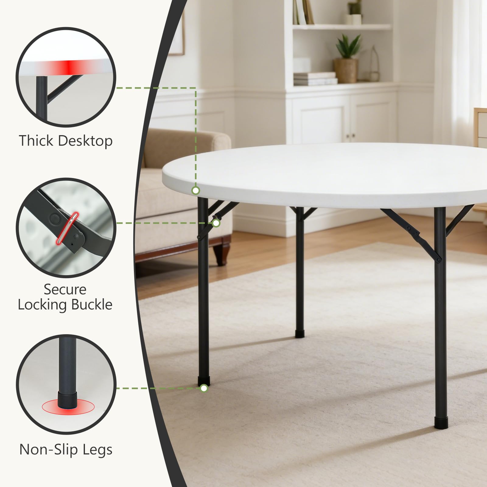 MAKE CHANGES 71" Folding Round Table, Plastic Dinner Table, Portable Folding Banquet Table for Living Room, Party or Outdoor Event, White