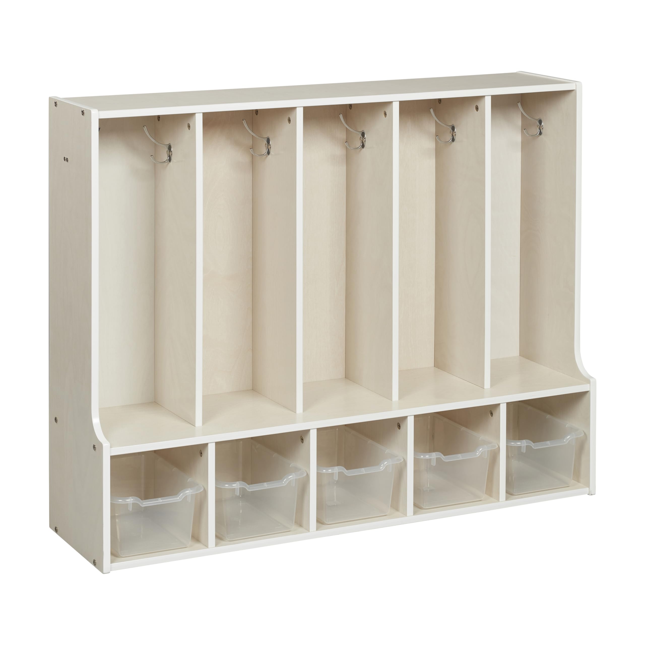 ECR4Kids Streamline 5-Section Toddler Coat Locker with Bench and Bins, Kids Furniture, Clear