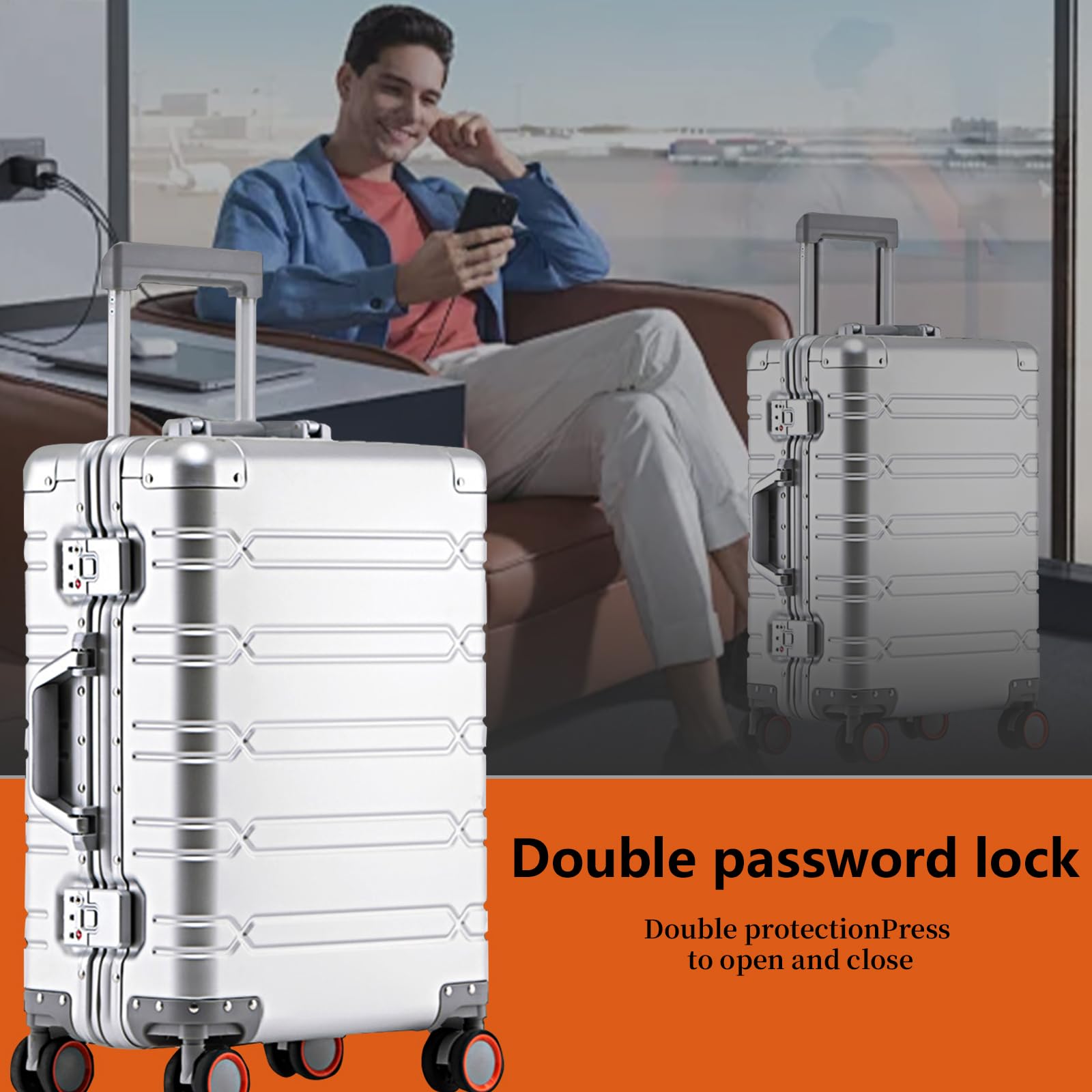 WEICHEN 29 Inch Aluminum Checked Luggage, Zipperless Checked Luggage, Large Aluminum Suitcase with 360 Spinner Wheels, All Aluminum Luggage 29 Inch, Heavy Duty Luggage, Metal Suitcase, Silver