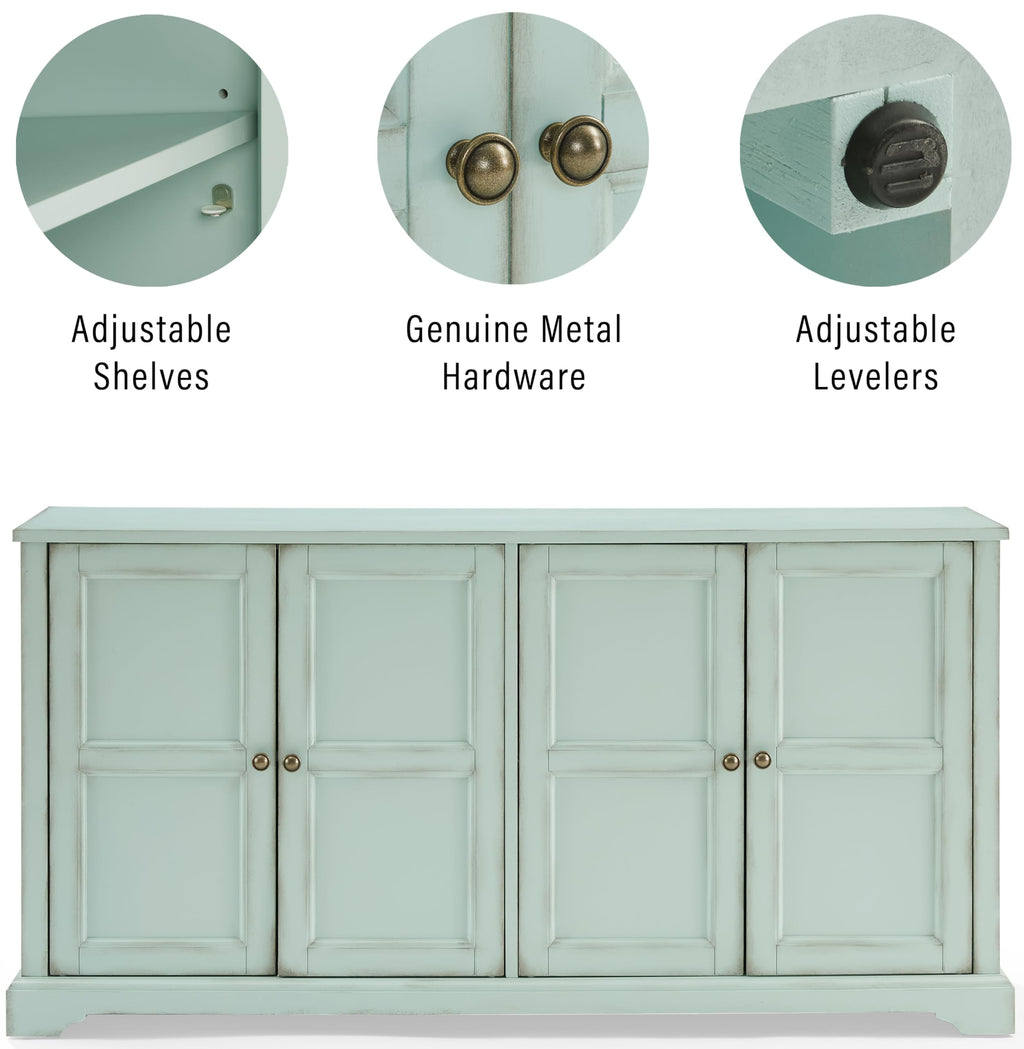 Crosley Furniture Holbrook Traditional Sideboard Buffet Cabinet, Kitchen Storage, Living Room TV Stand, Distressed Seafoam Blue