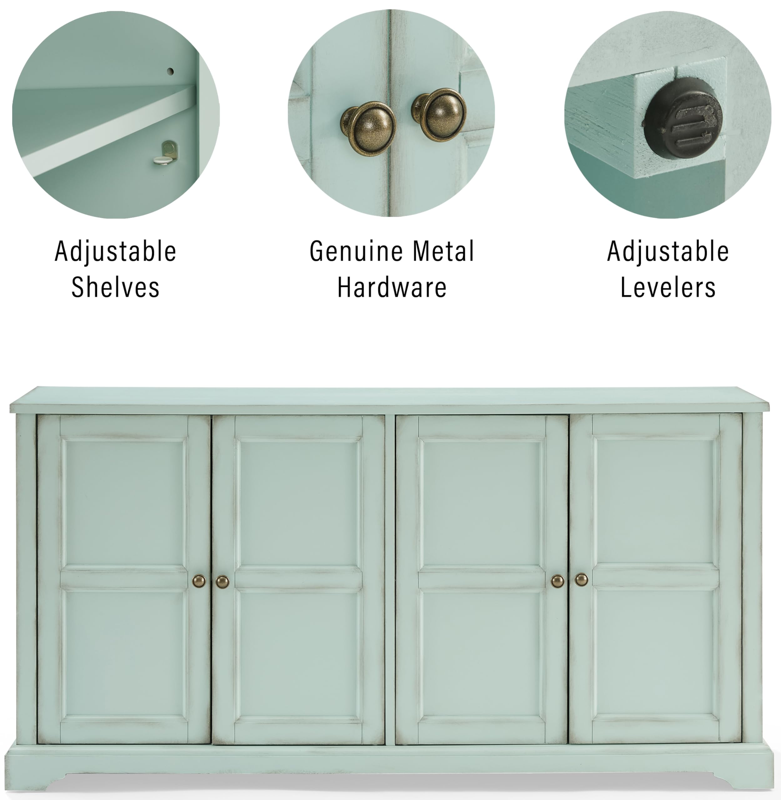 Crosley Furniture Holbrook Traditional Sideboard Buffet Cabinet, Kitchen Storage, Living Room TV Stand, Distressed Seafoam Blue