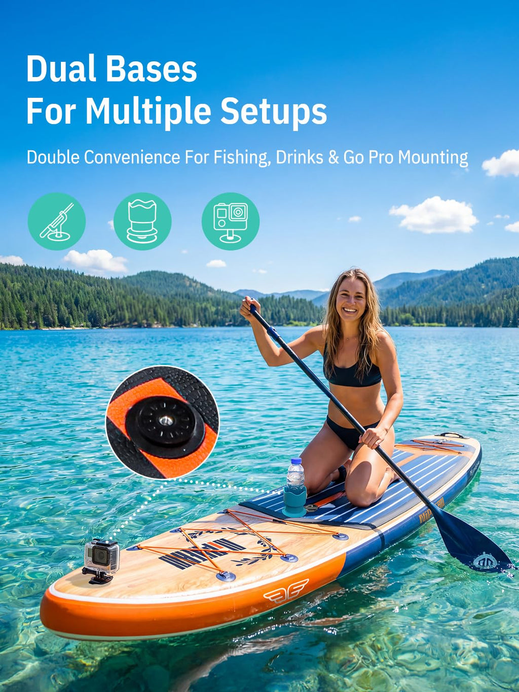 Niphean (Extra Large) Inflatable Paddle Board, SUP for 2+1 People/Family 500lbs Capacity Stand Up Paddle Board with SUP Accessories, StabilTrac Fin Non-Slip Paddleboard for Adults-Grain Flow