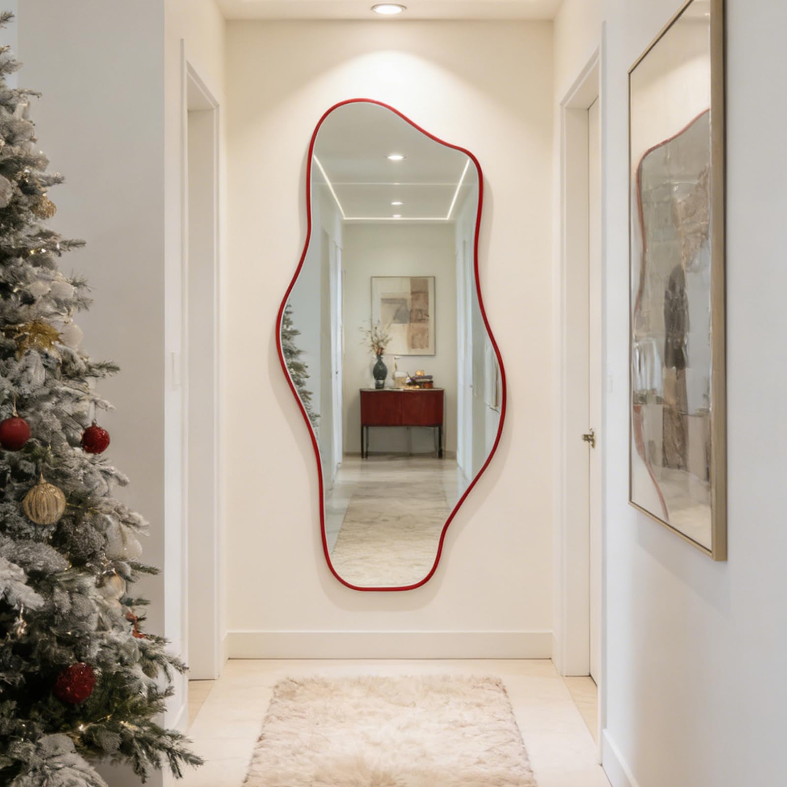 DAOYIJIAJU Irregular Mirror Full Length, 67"x31" Red Asymmetrical Tempered Glass Mirror, Large Organic Frameless Wall Mirrors for Living Room Bedroom Hallway Entryway, Horizontal or Vertical Hanging