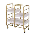 Qwtrvlizi Gold and White Washed Serving Cart with 3 Adjustable Trays