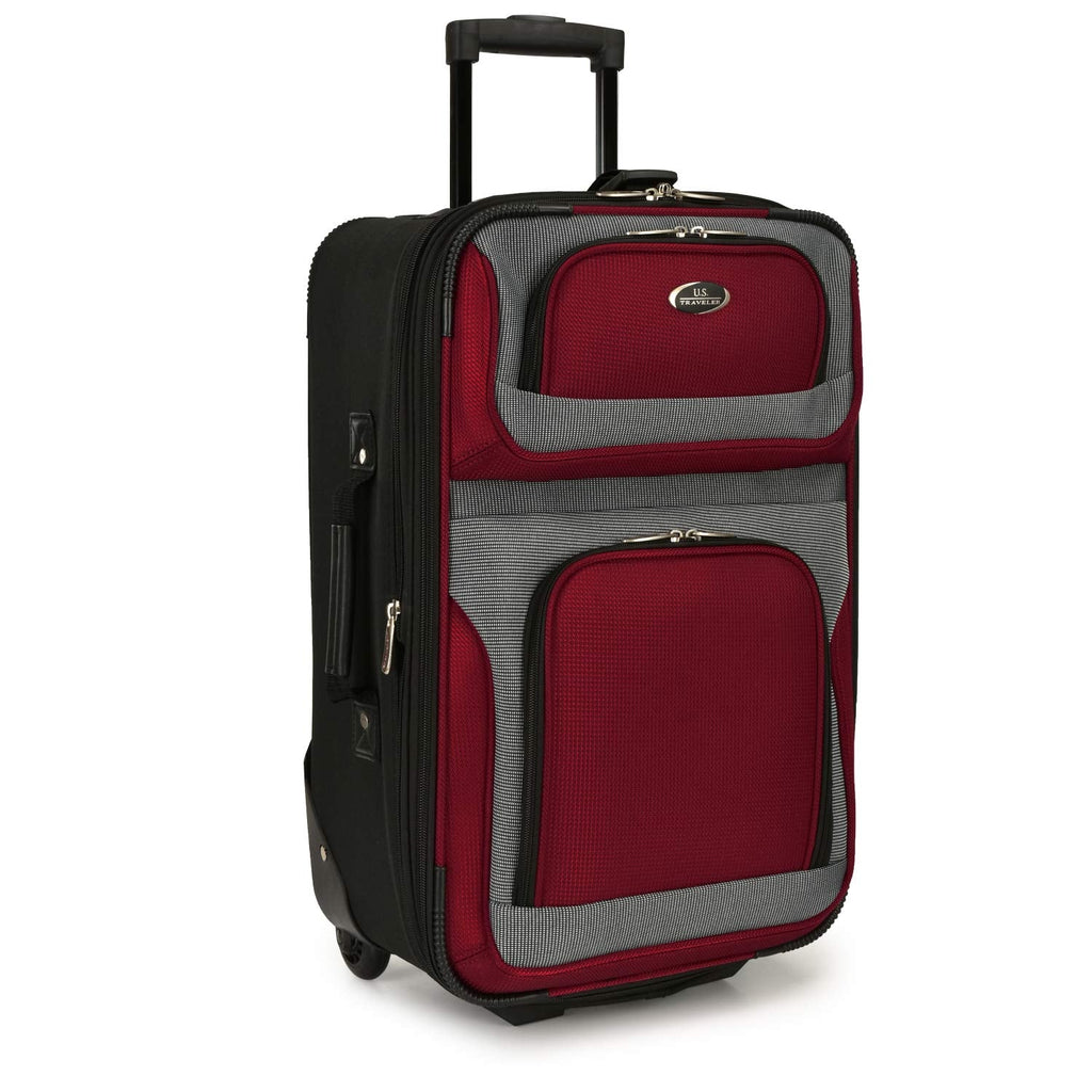 U.S. Traveler New Yorker Lightweight Expandable Rolling Luggage, Red/Gray, 4-Piece Set
