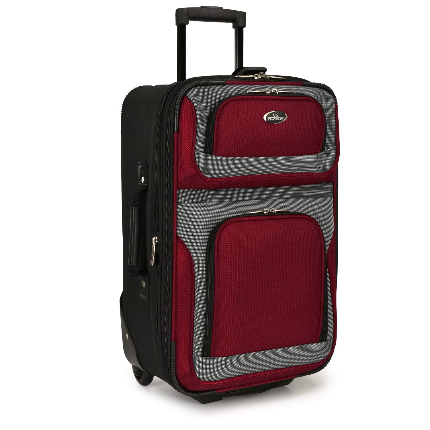 U.S. Traveler New Yorker Lightweight Expandable Rolling Luggage, Red/Gray, 4-Piece Set