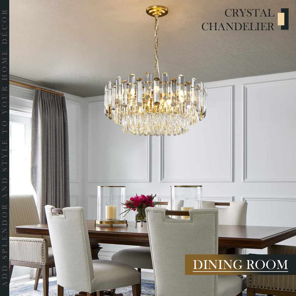 XIAOQIWU Gold Crystal Chandelier 23.6" Modern Crystal Pendant Light 3-Tier12-Light Ceiling Pendant Light Fixture for Dinning Room Living Room Foyer