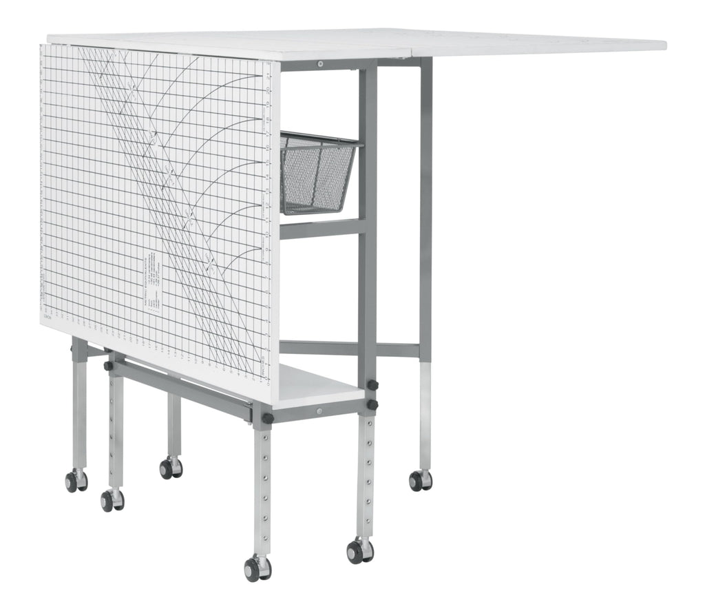 Sew Ready Foldable Hobby and Cutting Grid Table - 58.75" W x 36.5" D White Arts and Crafts Table with Grid Top and Silver Storage Drawers