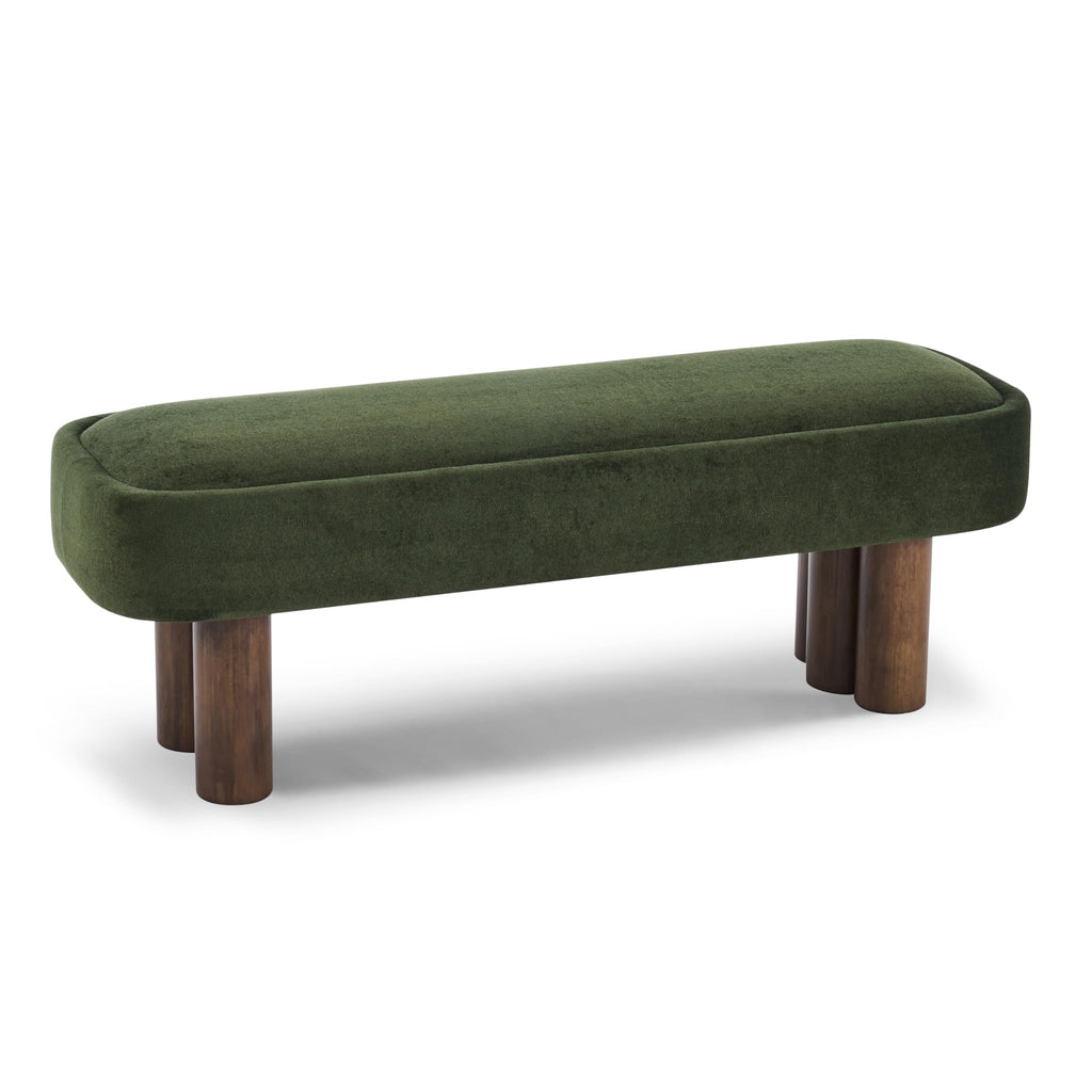 Christopher Knight Home Damas Fabric Upholstered Dining Bench, Wooden Entryway Bench, Long Sofa Footstool for Living Room, Bedroom End of Bed Bench, Olive Green+Walnut