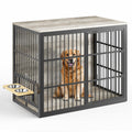 Lyromix 48'' XXL Dog Crate Furniture with Rotating Feeder, Large Wooden Crate End Table, Heavy Duty Indoor Kennel Cage for Medium to Large Dogs, Grey